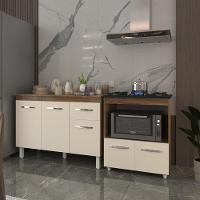 Balcão Armário Gabinete Aline 118 Cm Savana Off White Com Tampo Savana E Balcão Evelyn Cooktop 5 Bocas Savana Off White - 3