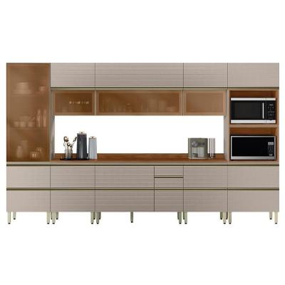Cozinha Modulada Proença 8 Peças Com Cristaleira E Aéreo 120cm Nogueira Touch/nude Prime Tx - Demartêz Nogueira Touch/nude Prime Tx