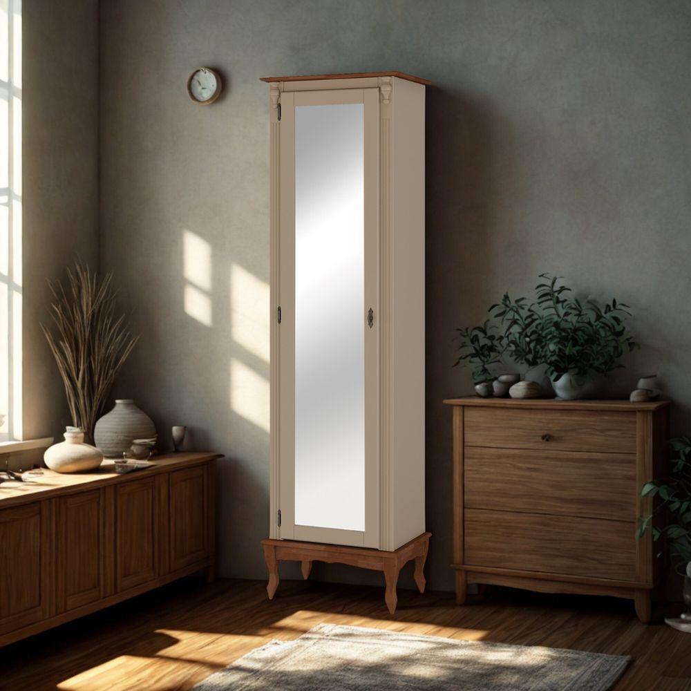 Sapateira Antique 1 Porta Com Espelho E Pés Luix Xv - Amêndoa Laca Com Tampo E Base Imbuia Glazer - 1