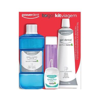 Kit Viagem Powerdent Escova+fio+creme Dental+antisséptico 60ml
