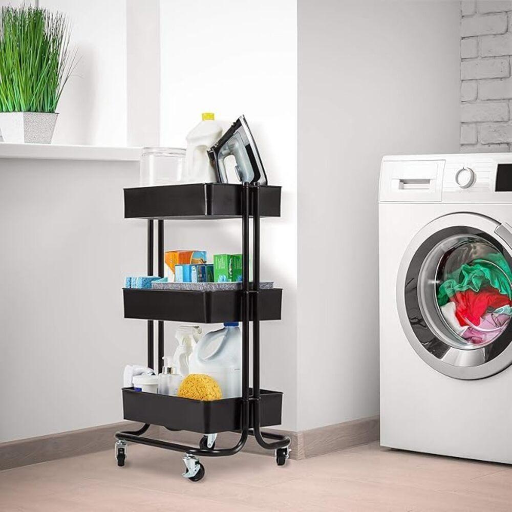Carrinho Multiuso Organizadora 3 Prateleiras Em Aço Preta Quarto Sala Brinquedos Salao Manicure Varanda - 5