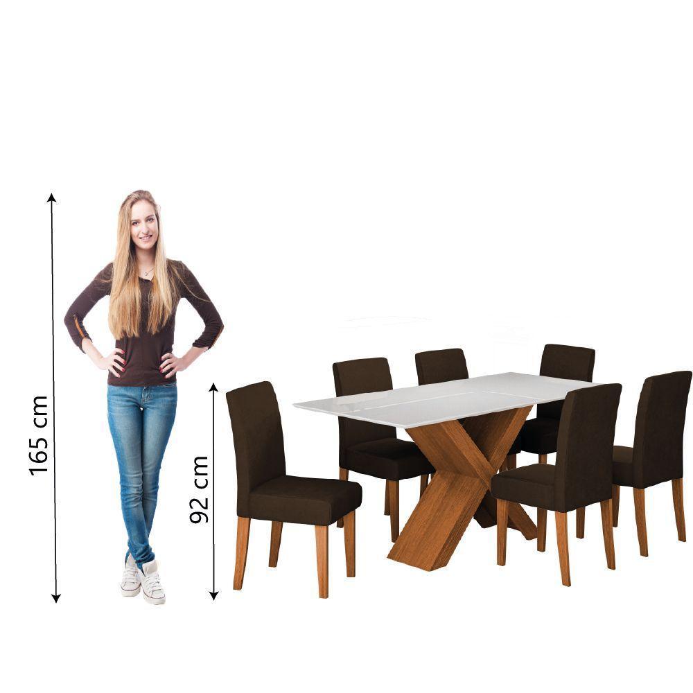 Conjunto De Mesa Sala De Jantar Tampo Com Vidro 1,80m Grécia 6 Cadeiras Trieste Dobuê Madeirado/chocolate - 6