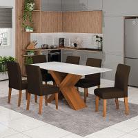 Conjunto De Mesa Sala De Jantar Tampo Com Vidro 1,80m Grécia 6 Cadeiras Trieste Dobuê Madeirado/chocolate - 2