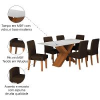 Conjunto De Mesa Sala De Jantar Tampo Com Vidro 1,80m Grécia 6 Cadeiras Trieste Dobuê Madeirado/chocolate - 5