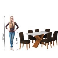 Conjunto De Mesa Sala De Jantar Tampo Com Vidro 1,80m Grécia 6 Cadeiras Trieste Dobuê Madeirado/chocolate - 6