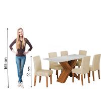 Conjunto De Mesa Sala De Jantar Tampo Com Vidro 1,80m Grécia 6 Cadeiras Trieste Dobuê Madeirado / Bege - 6