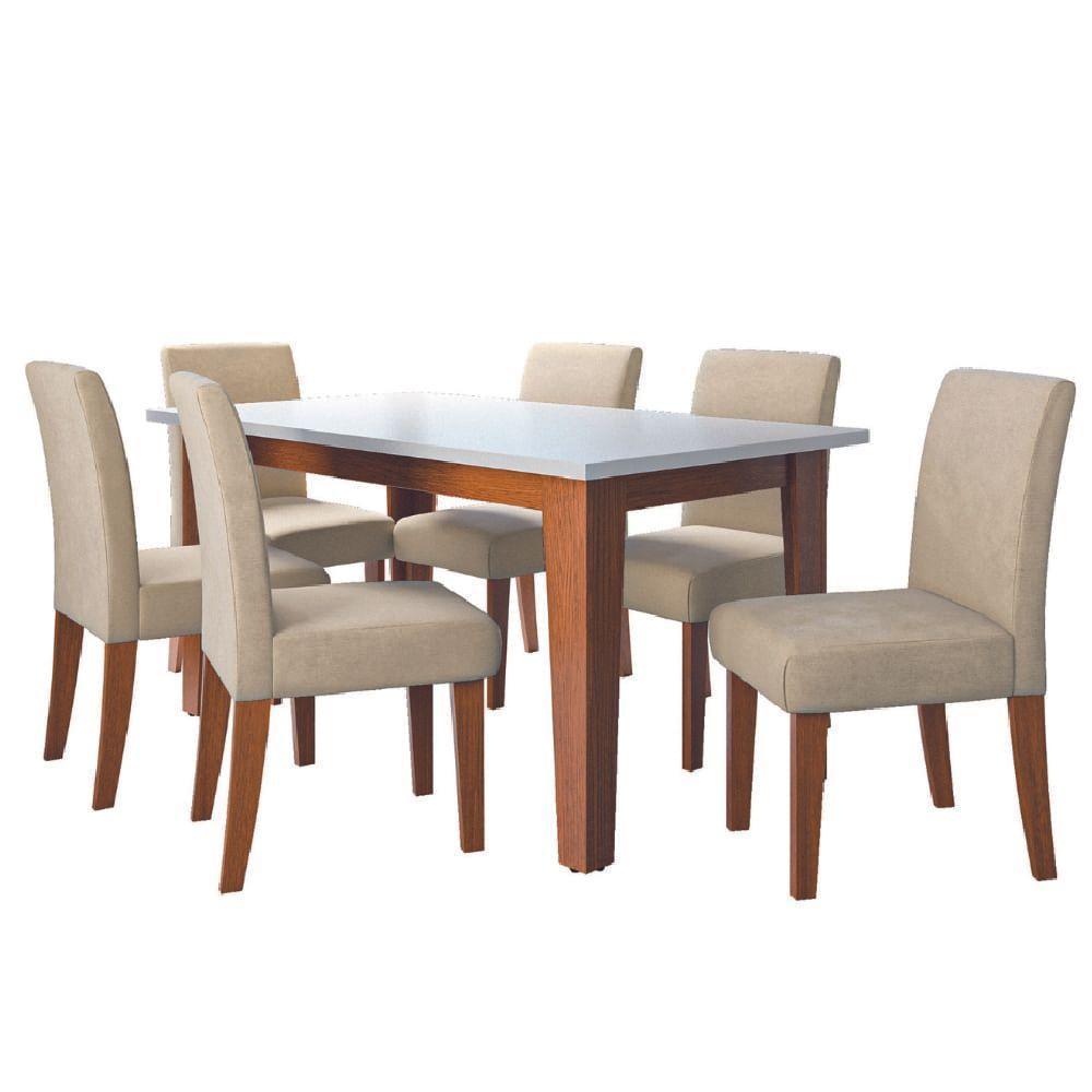 Conjunto Sala De Jantar Mesa Miami 1,60m 6 Cadeiras Trieste Dobuê Madeirado / Bege - 1