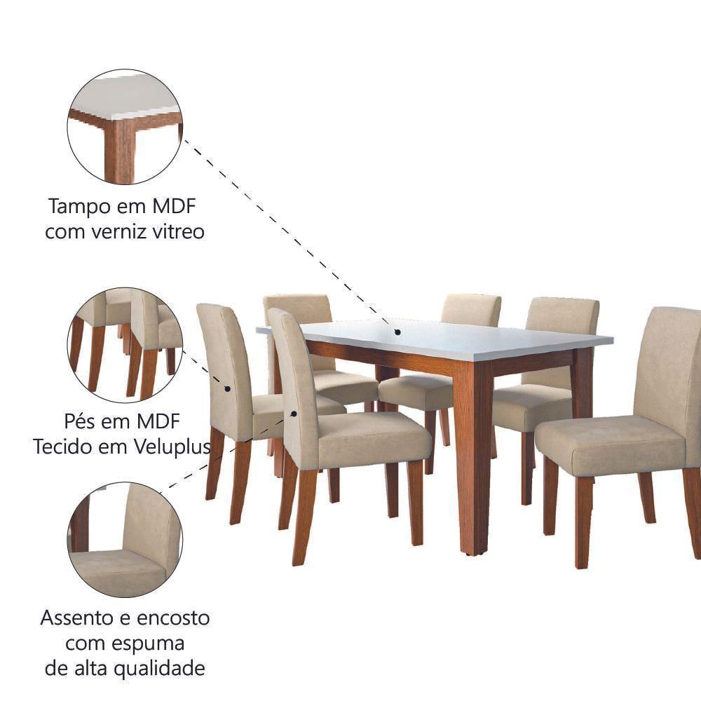 Conjunto Sala De Jantar Mesa Miami 1,60m 6 Cadeiras Trieste Dobuê Madeirado / Bege - 5