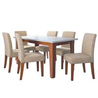 Conjunto Sala De Jantar Mesa Miami 1,60m 6 Cadeiras Trieste Dobuê Madeirado / Bege - 1