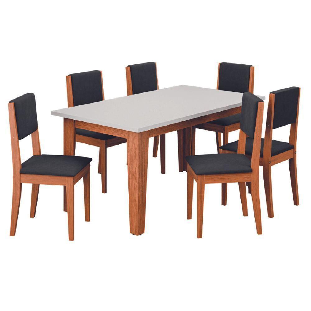 Conjunto Sala De Jantar Mesa Miami 1,60m 6 Cadeiras Trento Dobuê Madeirado / Preto - 1