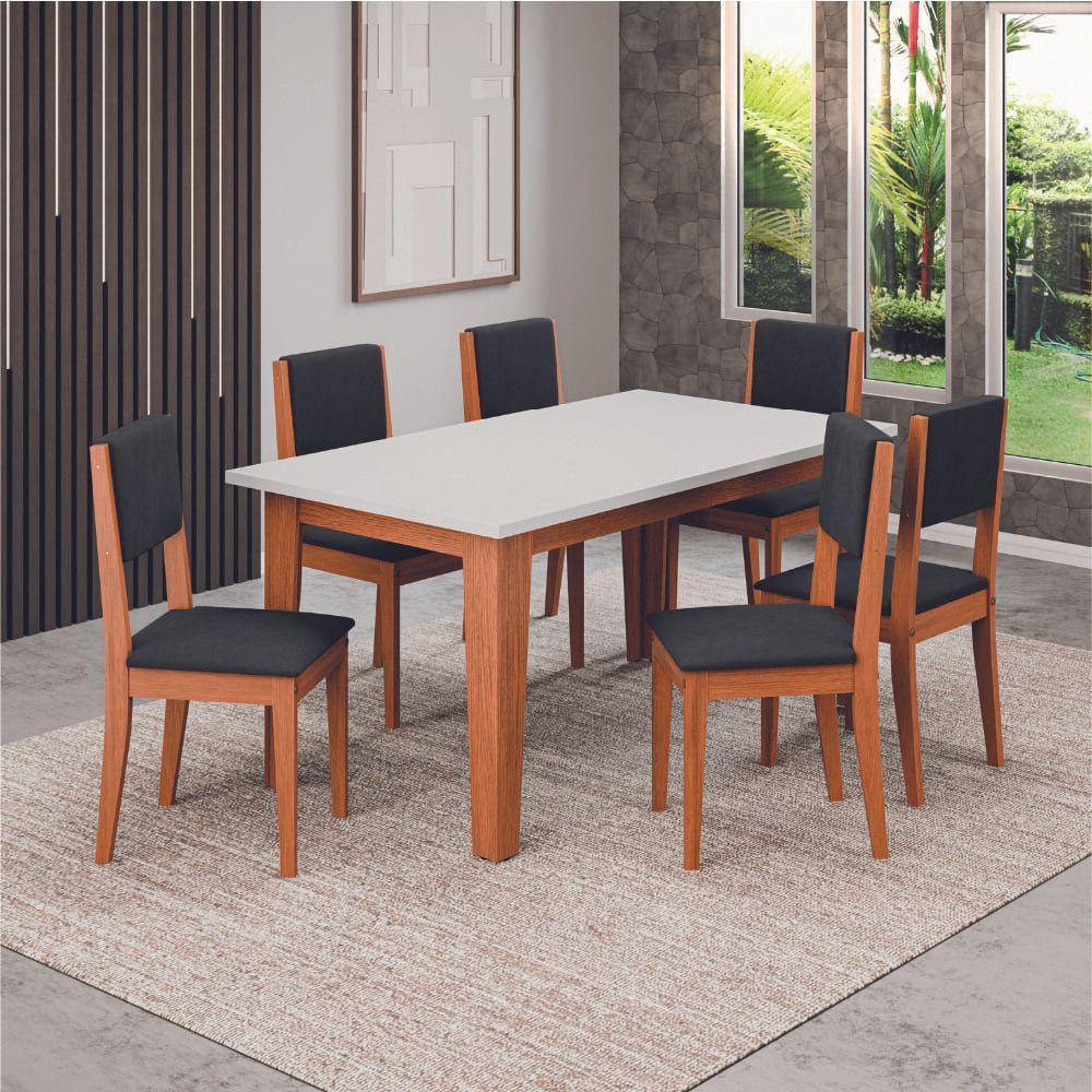 Conjunto Sala De Jantar Mesa Miami 1,60m 6 Cadeiras Trento Dobuê Madeirado / Preto - 2