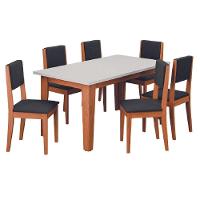 Conjunto Sala De Jantar Mesa Miami 1,60m 6 Cadeiras Trento Dobuê Madeirado / Preto - 1