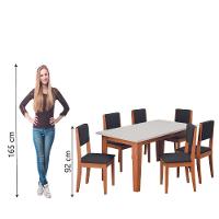 Conjunto Sala De Jantar Mesa Miami 1,60m 6 Cadeiras Trento Dobuê Madeirado / Preto - 6