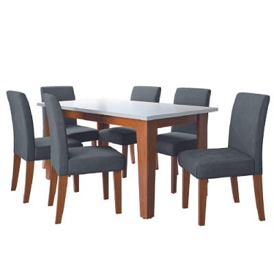 Conjunto de Jantar Mesa Miami 6 Lugares Tampo MDF com Cadeiras Trieste Veludo Amadeirado Grafite