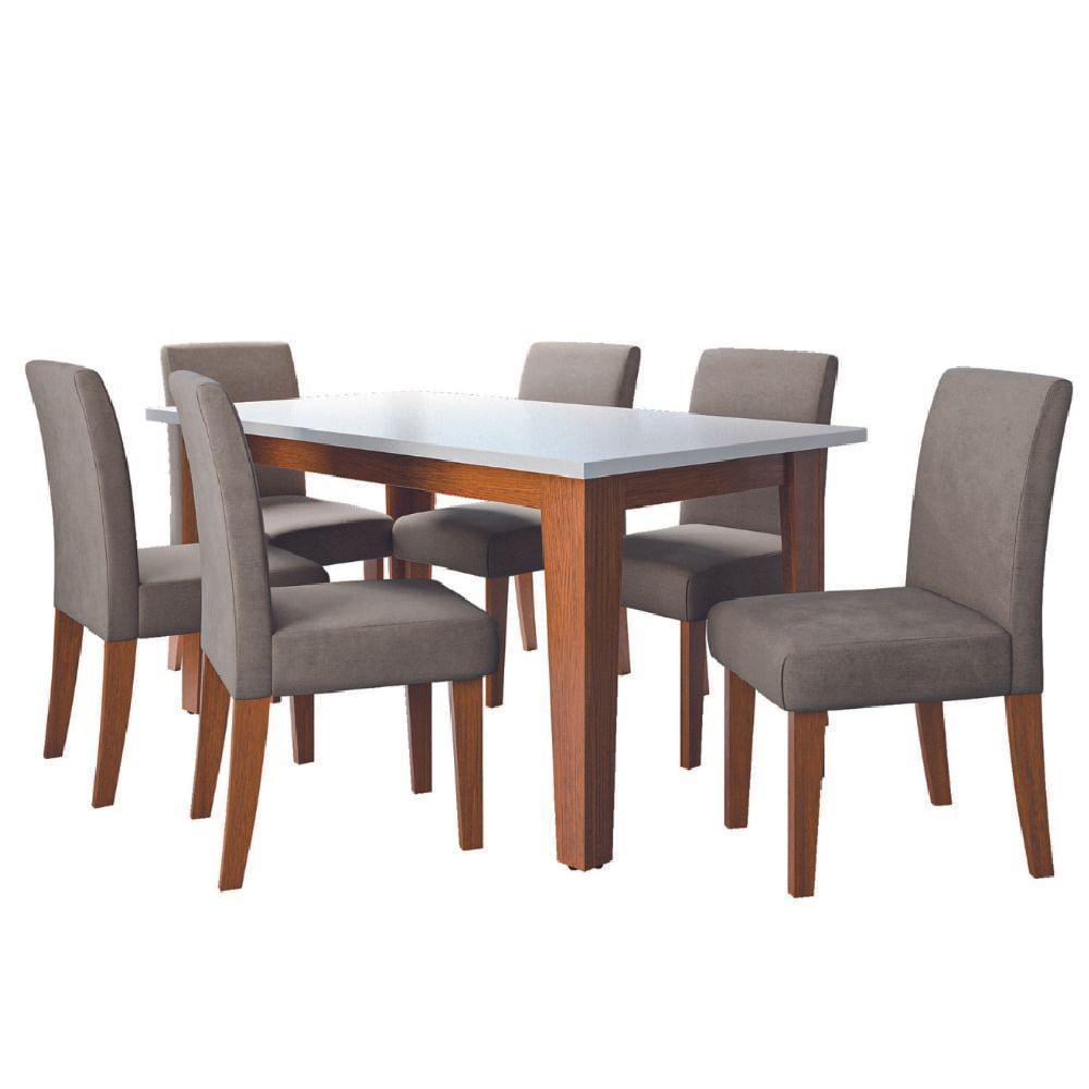 Conjunto de Sala de Jantar Mesa Miami 1,60m com 6 Cadeiras Trieste Dobuê - Madeirado/Mascavo - 1