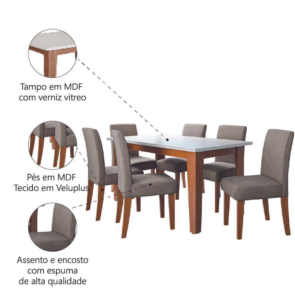 Conjunto de Sala de Jantar Mesa Miami 1,60m com 6 Cadeiras Trieste Dobuê - Madeirado/Mascavo - 5