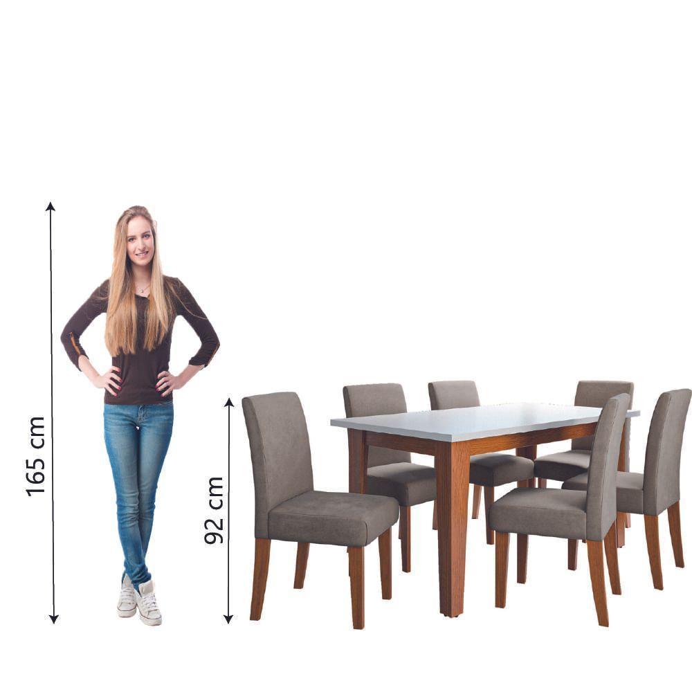 Conjunto de Sala de Jantar Mesa Miami 1,60m com 6 Cadeiras Trieste Dobuê - Madeirado/Mascavo - 6