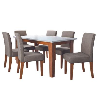 Conjunto de Jantar Mesa Miami 6 Lugares Tampo MDF com Cadeiras Trieste Estofadas Amadeirado 160cm
