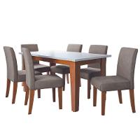 Conjunto de Sala de Jantar Mesa Miami 1,60m com 6 Cadeiras Trieste Dobuê - Madeirado/Mascavo - 1