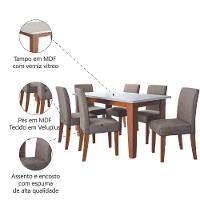 Conjunto de Sala de Jantar Mesa Miami 1,60m com 6 Cadeiras Trieste Dobuê - Madeirado/Mascavo - 5