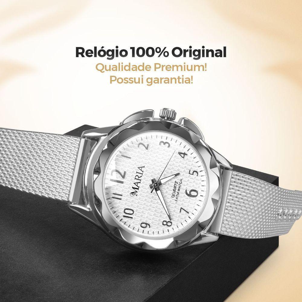 Relogio Feminino Aço Prova Dagua Prata + Oculos Sol + Caixa Qualidade Premium Strass Casual Original - 8