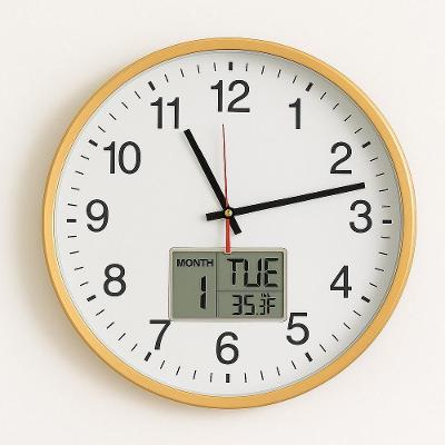 Relogio Dourado Analogico De Parede Calendario Termometro Digital Despertador Escritorio Sala Luxo