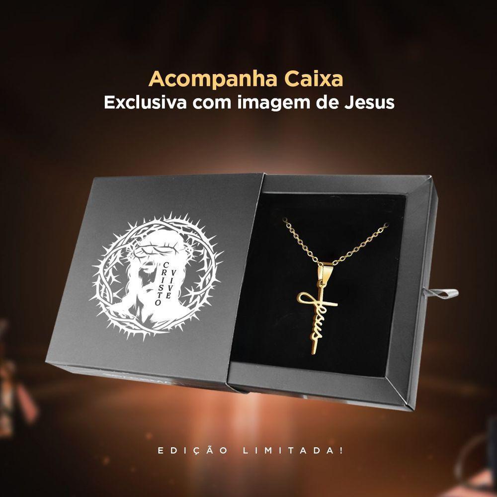 Relogio Aço Prova Dagua Masculino + Caixa + Cordão Crucifixo Qualidade Premium Religião Original - 2