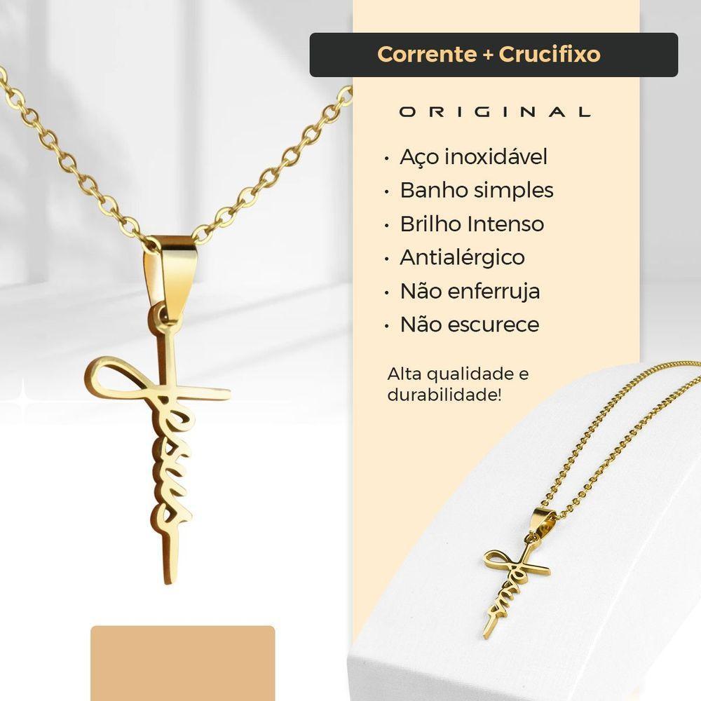 Relogio Aço Prova Dagua Masculino + Caixa + Cordão Crucifixo Qualidade Premium Religião Original - 6