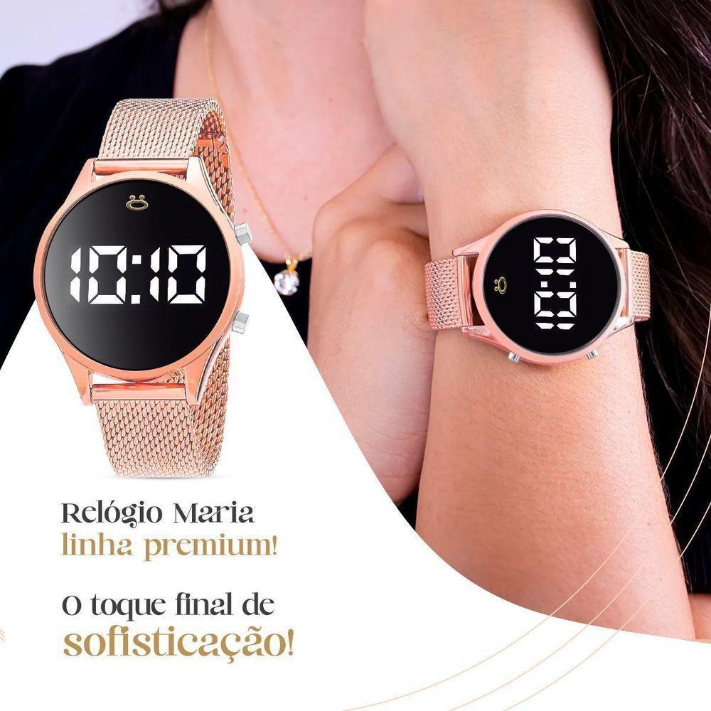Relogio Digital Led Feminino + Colar Strass + Brinco + Caixa Rose Pulseira Ajustavel Ajustavel Led - 5