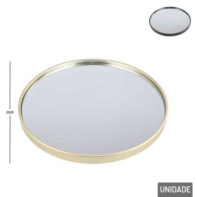 Bandeja Decorativa Plástica 23cm E Espelho Redonda - Tudo Em Caixa