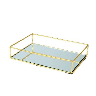 Bandeja Decorativa Metal Espelho 23x16 Dourado - Tudo Em Caixa