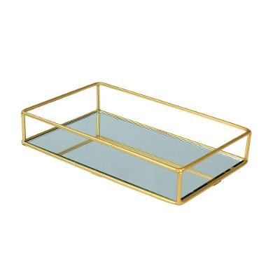 Bandeja Decorativa Metal Espelho 20x12 Dourado - Tudo Em Caixa