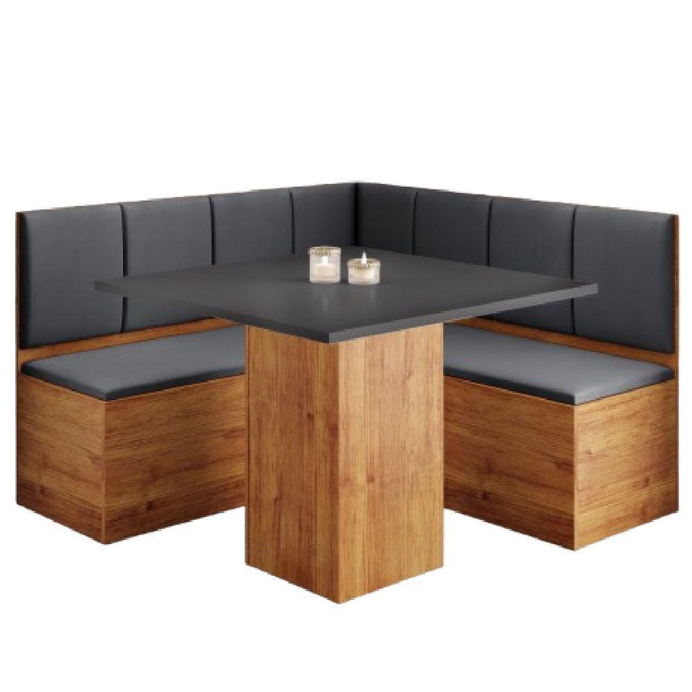 Conjunto Sala De Jantar Canto Alemão Com Baú Liebe Com Mesa Lord Veludo Viero Madeirado Cinza - 1