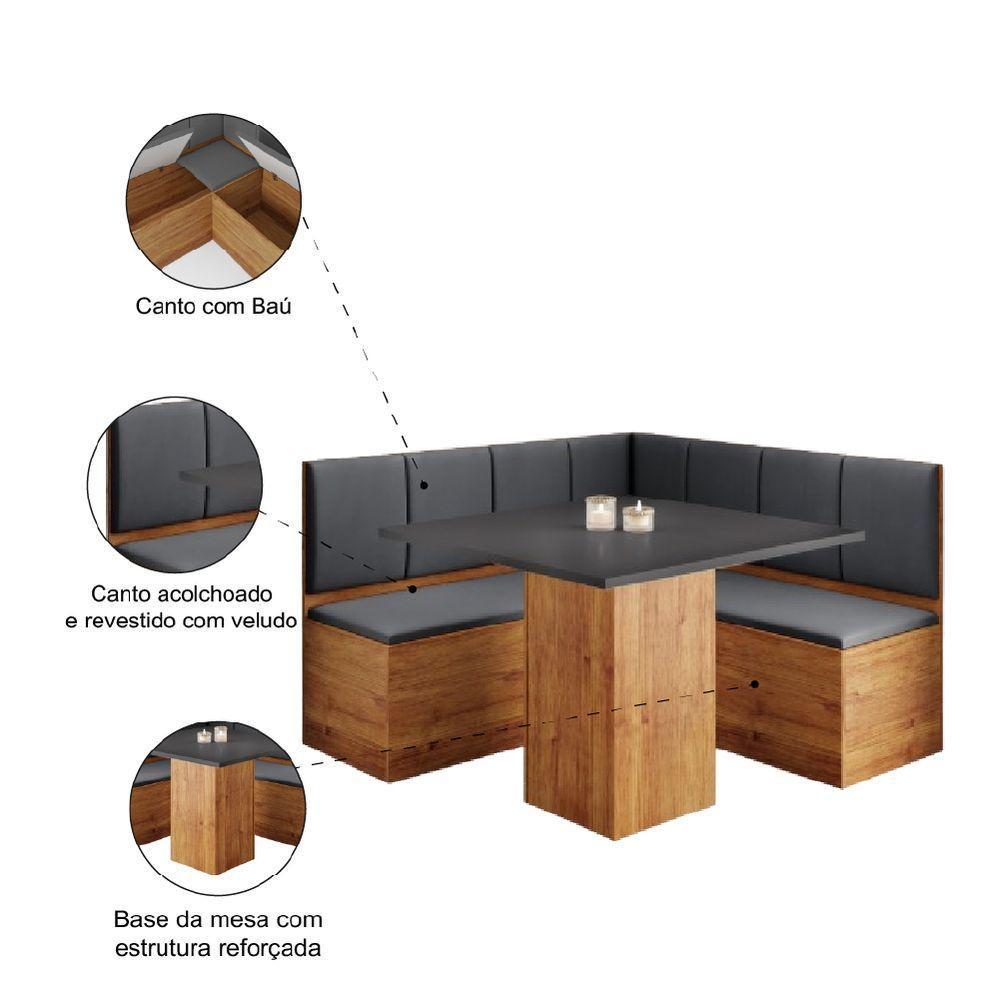 Conjunto Sala De Jantar Canto Alemão Com Baú Liebe Com Mesa Lord Veludo Viero Madeirado Cinza - 5