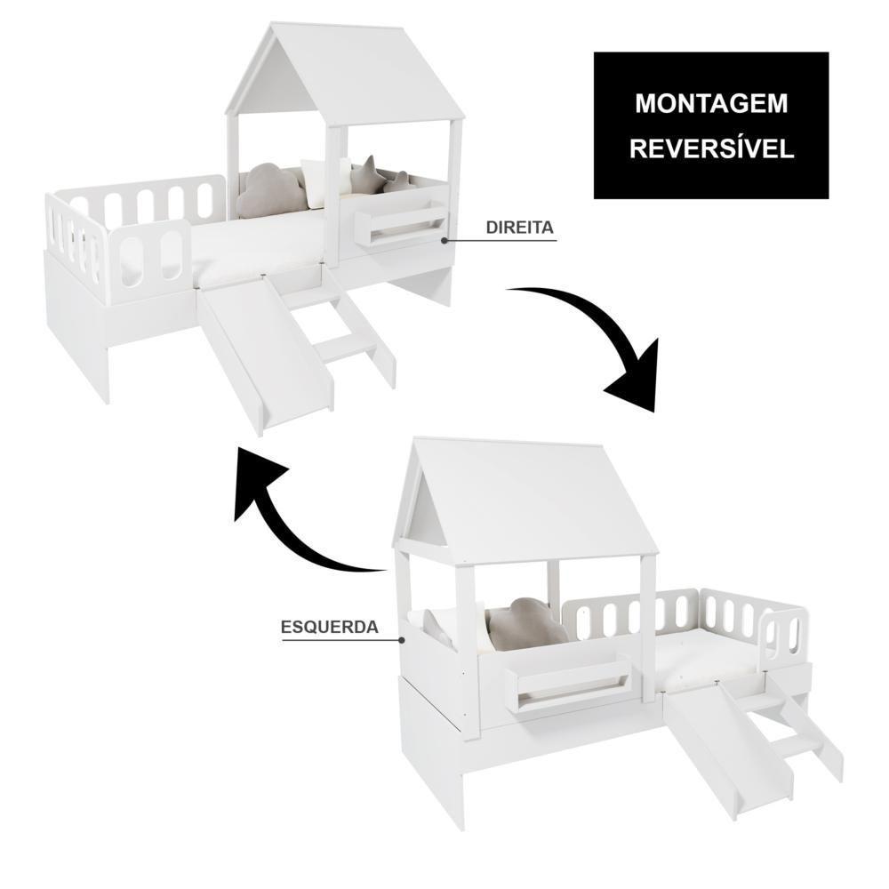Cama Casinha Com Telhado Kit Escada E Grades Anatômica Branco Megamobilia - 5