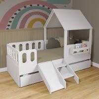 Bicama Casinha Com Telhado Kit Escada E Grades Anatômica Branco Megamobilia - 1