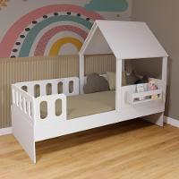 Cama Casinha Com Telhado E Grades Anatômica Branco Megamobilia - 1