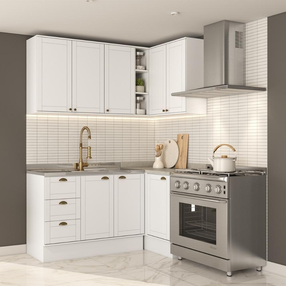 Armário De Cozinha Completa C Balcão Milla Whisper Carraro Branco - 1