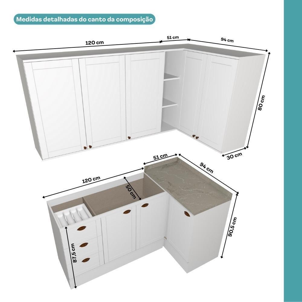 Armário De Cozinha Completa C Balcão Milla Whisper Carraro Branco - 6