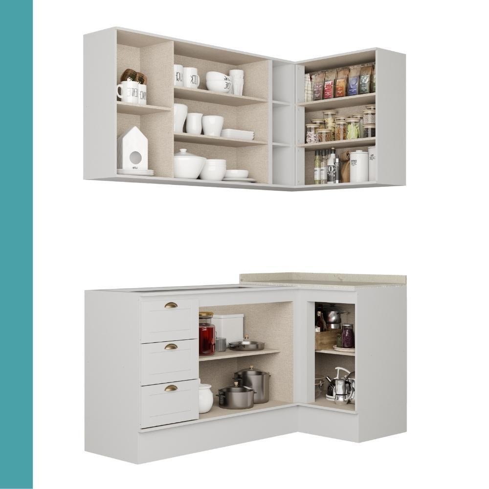 Armário De Cozinha Completa C Balcão Milla Whisper Carraro Branco - 8