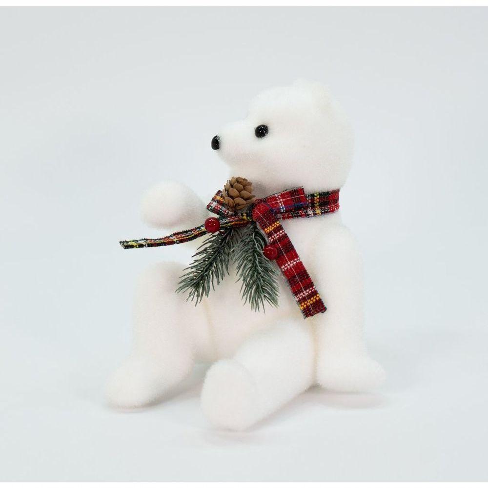 Decoração Natalino Enfeite Urso Polar Cachecol Xadrez 20 Cm - 4
