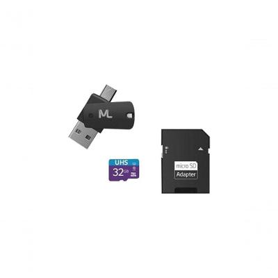 Cartão De Memória 4x1 Ultra High Speed Até 80 Mb-s Uhs1 32gb +adaptador Sd Usb Dual Mc151 Classe 10