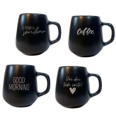 Jogo 4 Caneca Bojuda 260ml Porcelana Fosca Para Cappuccino Preta