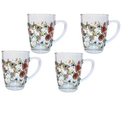 Jogo 4 Canecas Vidro Redonda Para Chá Cappuccino 300ml Borboleta