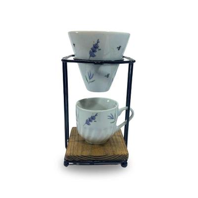 Kit Coador Porcelana C/ Suporte Ferro E Caneca 250ml Lavanda