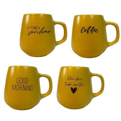 Jogo 4 Caneca Bojuda 260ml Porcelana Fosca Para Cappuccino Amarelo