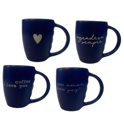 Jogo 4 Caneca Porcelana Fosca 120ml Para Café Azul