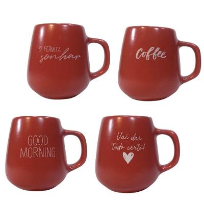 Jogo 4 Caneca Bojuda 260ml Porcelana Fosca Para Cappuccino Vermelha