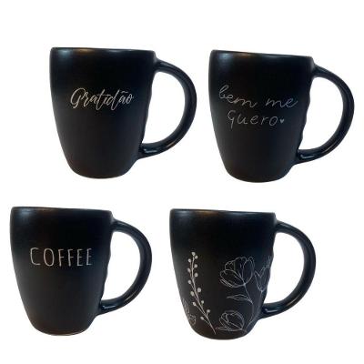 Jogo 4 Caneca Porcelana Fosca 300ml Para Cappuccino Preta