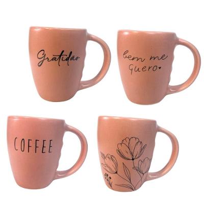 Jogo 4 Caneca Porcelana Fosca 300ml Para Cappuccino Rosa